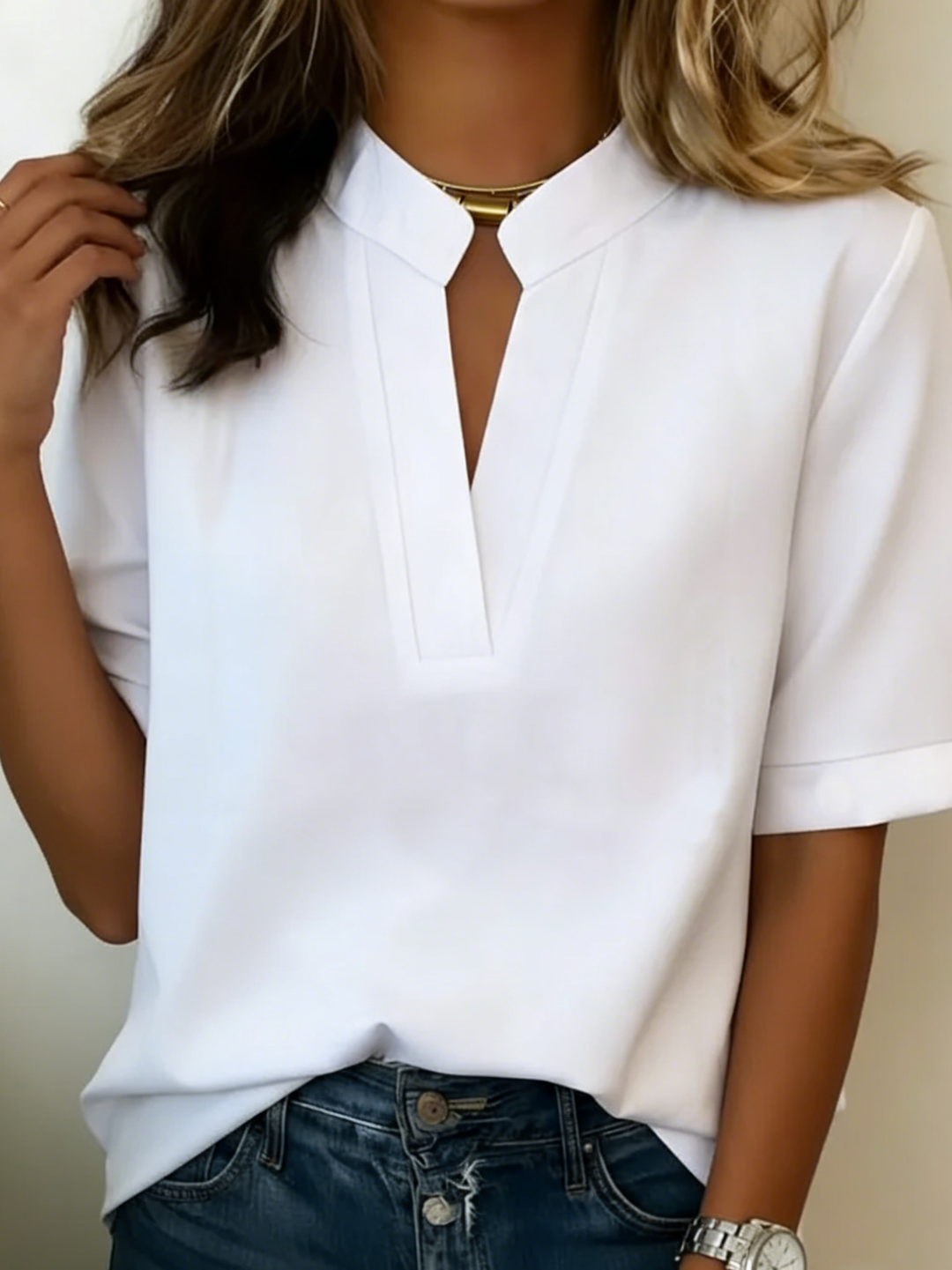 Hazel | V-Neck Blouse with Gold Detail