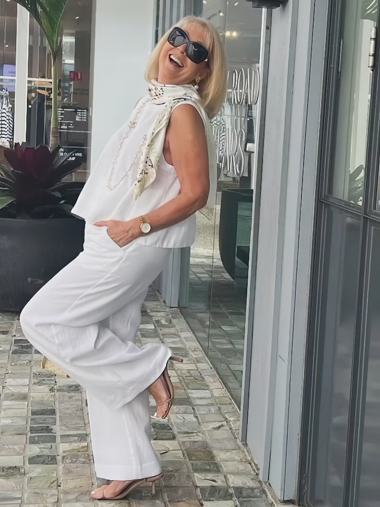 Trinidad™ | Women's Lace Detail Blouse &amp; Wide-Leg Pants Two-Piece Set