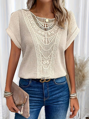 Ariana - Top with Round Neck and Lace Trim