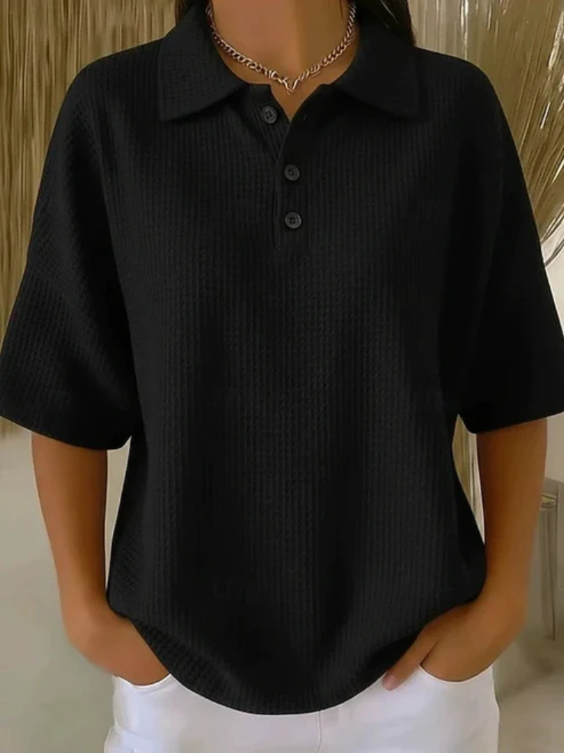 Abriella | Waffle Polo Blouse