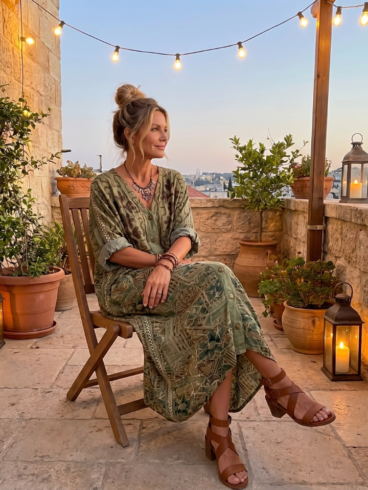 Aleta™ | Women's Button-Front Oversized Pocket Midi Dress