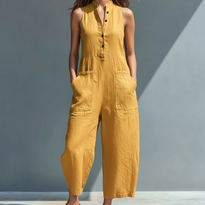 Cecelia™ | Women's Sleeveless Mandarin Collar Jumpsuit