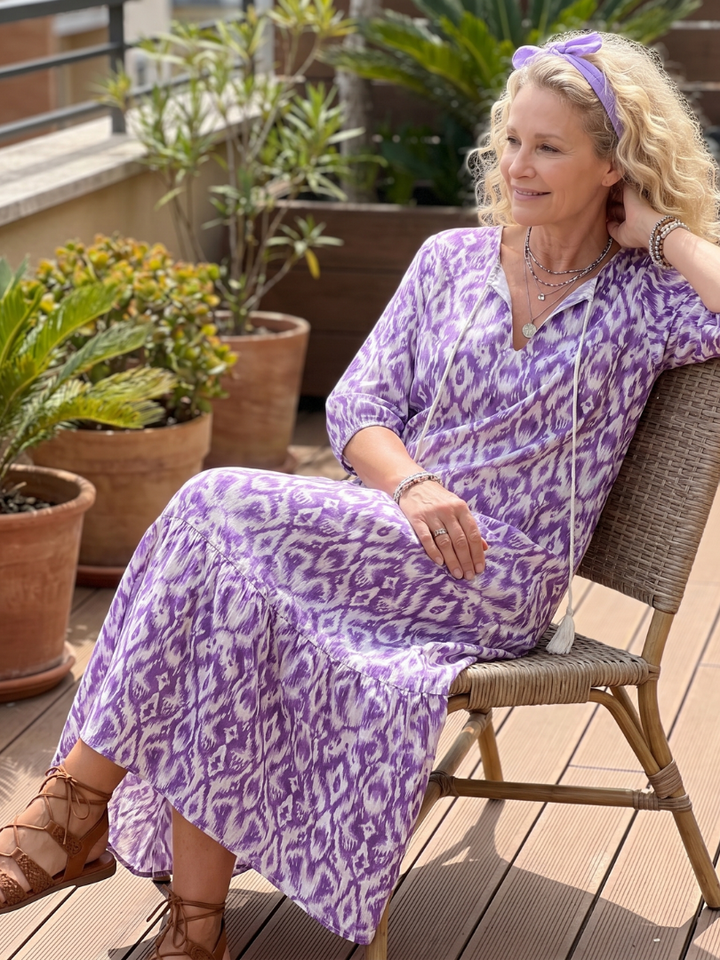Penelope™ | Women's Printed Tassel-Tie Midi Dress