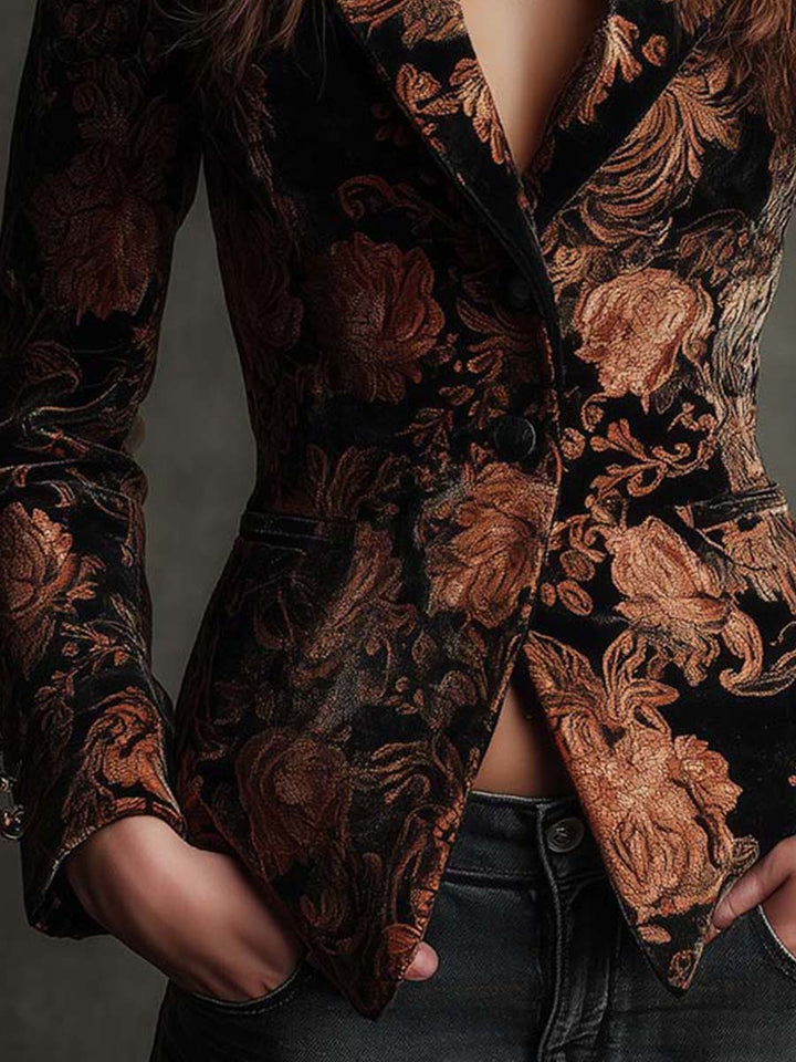 Anastasia | Black & Bronze Floral Tailored Blazer
