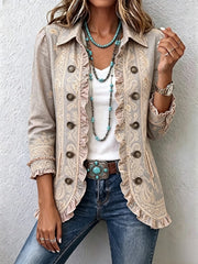 Greysanne™ | Women's Greige Paisley Double-Breasted Jacket