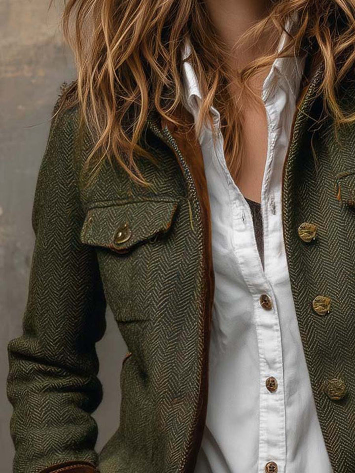 Wilhelmina | Herringbone Contrast-Trim Vintage Blazer
