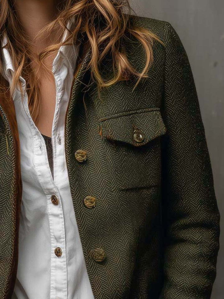 Wilhelmina | Herringbone Contrast-Trim Vintage Blazer