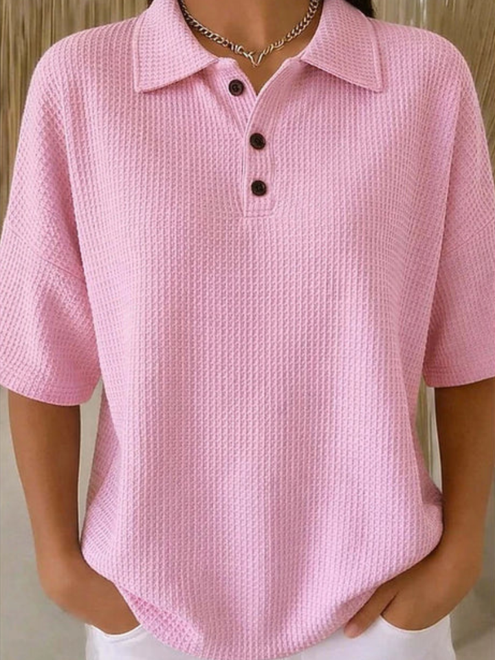 Abriella | Waffle Polo Blouse