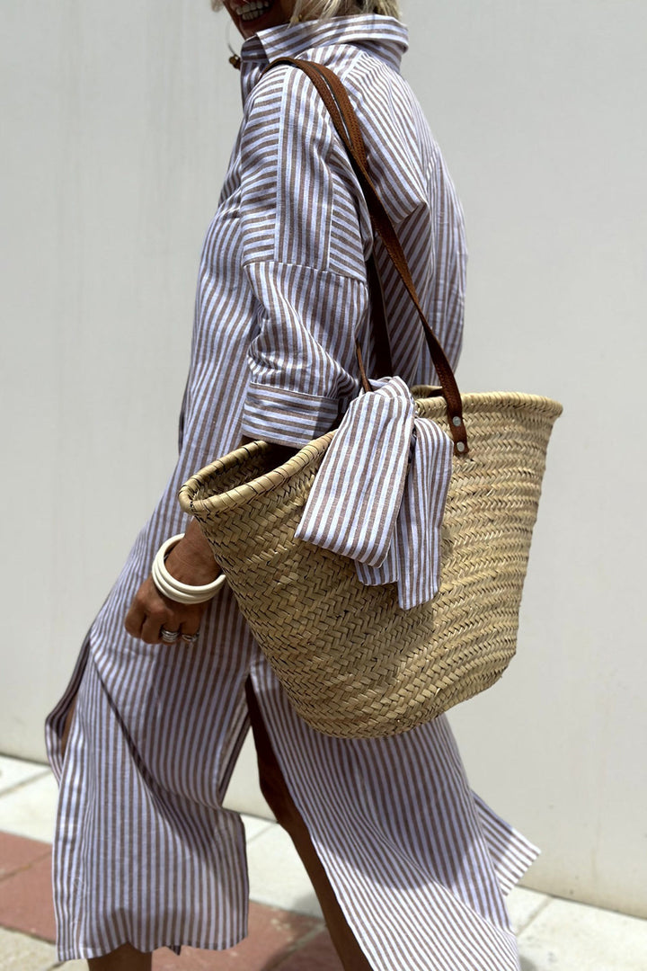 Corinne™ | Women's Classic Striped Shirt Maxi Dress