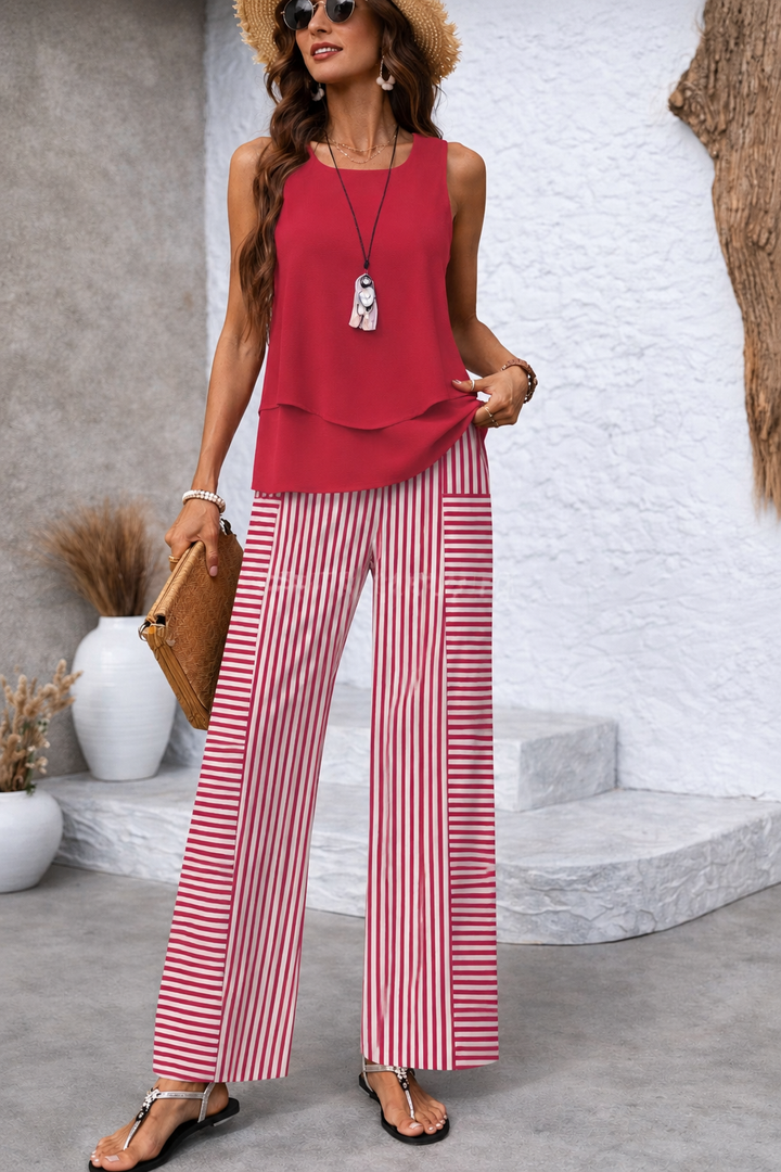 Ramona™ | Women's Sleeveless Top &amp; Striped Wide-Leg Pants Two-Piece Set