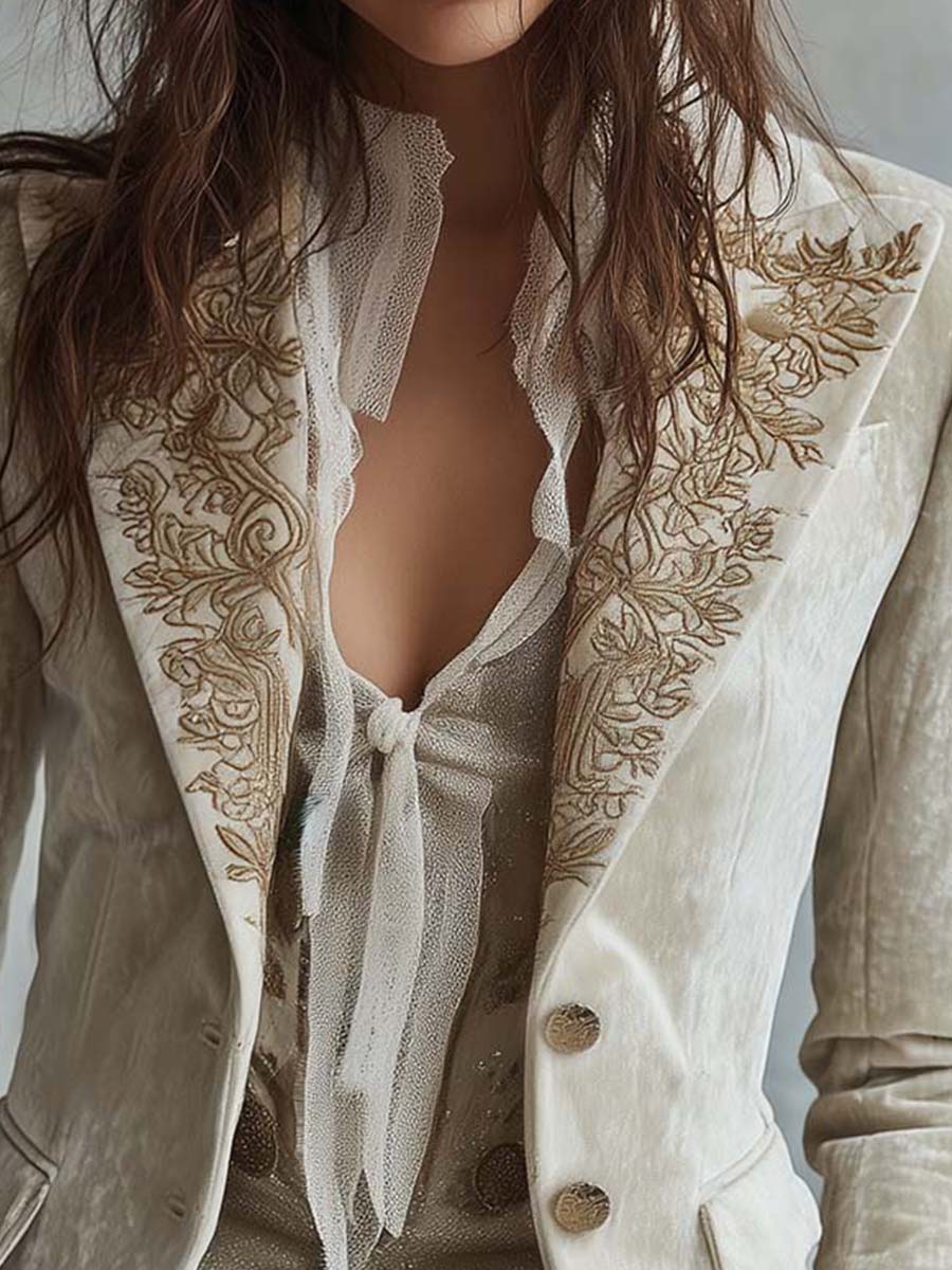 Seraphina | Embroidered Ivory Tailored Blazer