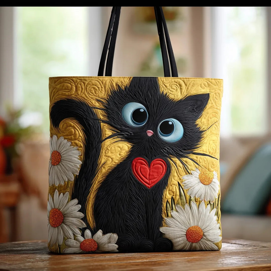 Borsa Artigianale gatto nero e margherite – Idea Regalo