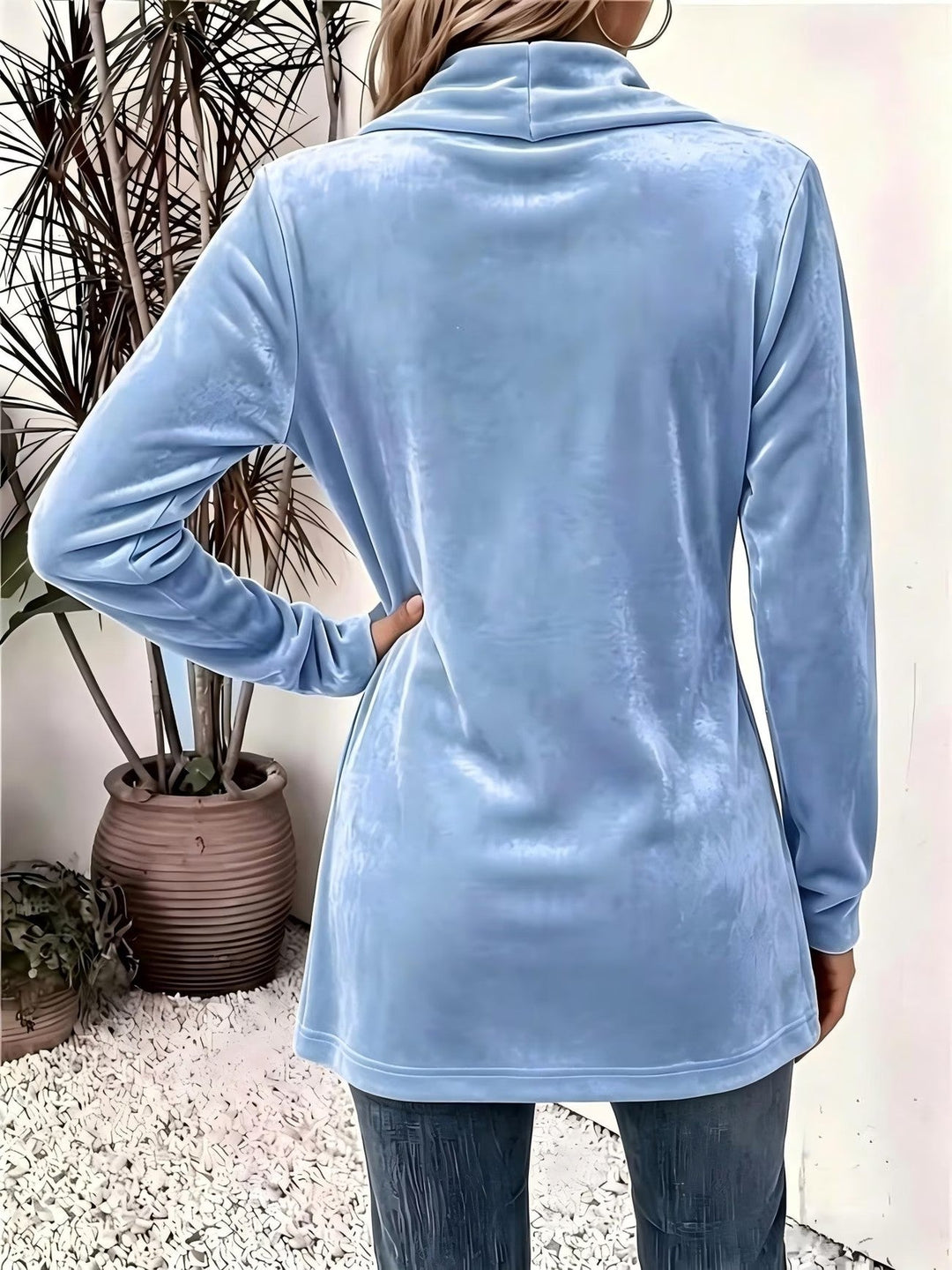 Delaney™ | Sky Blue Velvet Button-Tab Cardigan