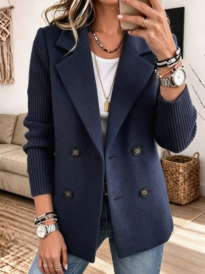 Sabine™ | Double-Breasted Blazer with Knit Sleeves