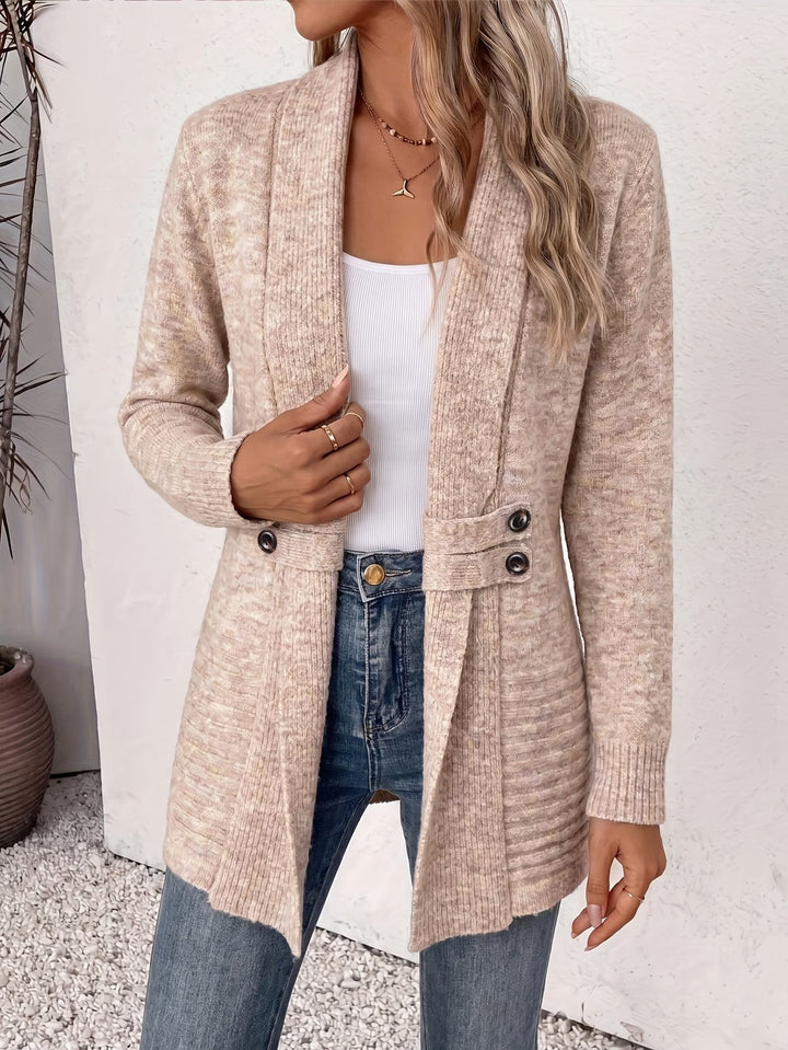Harlow™ | Oatmeal Ribbed Knit Button-Tab Cardigan