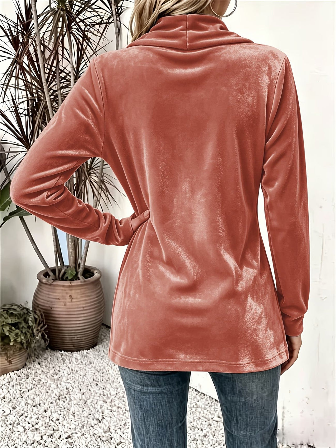 Sienna™ | Rust Velvet Button-Tab Cardigan