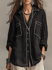 Modern Bohemian Effortless Black Linen Shirt