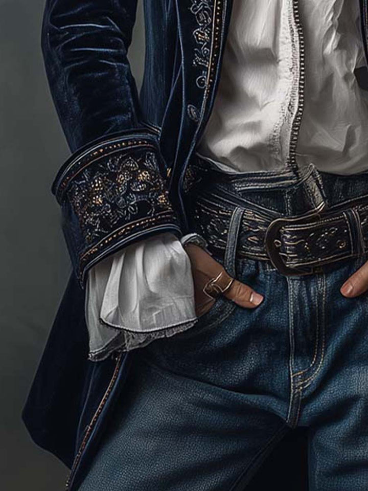 Josephine | Navy Embroidered Vintage Longline Jacket