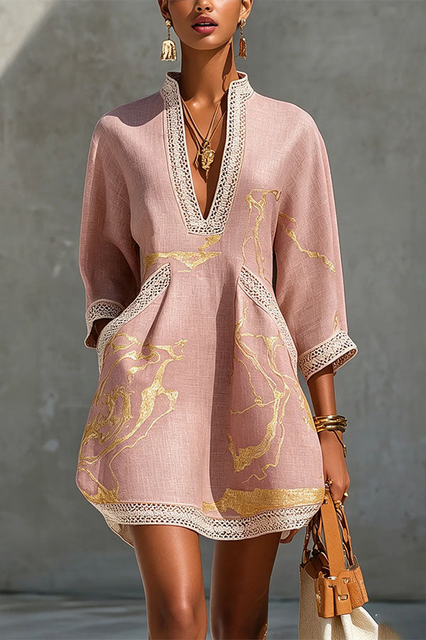 Pirella | Gold Marble-Effect Tunic Dress