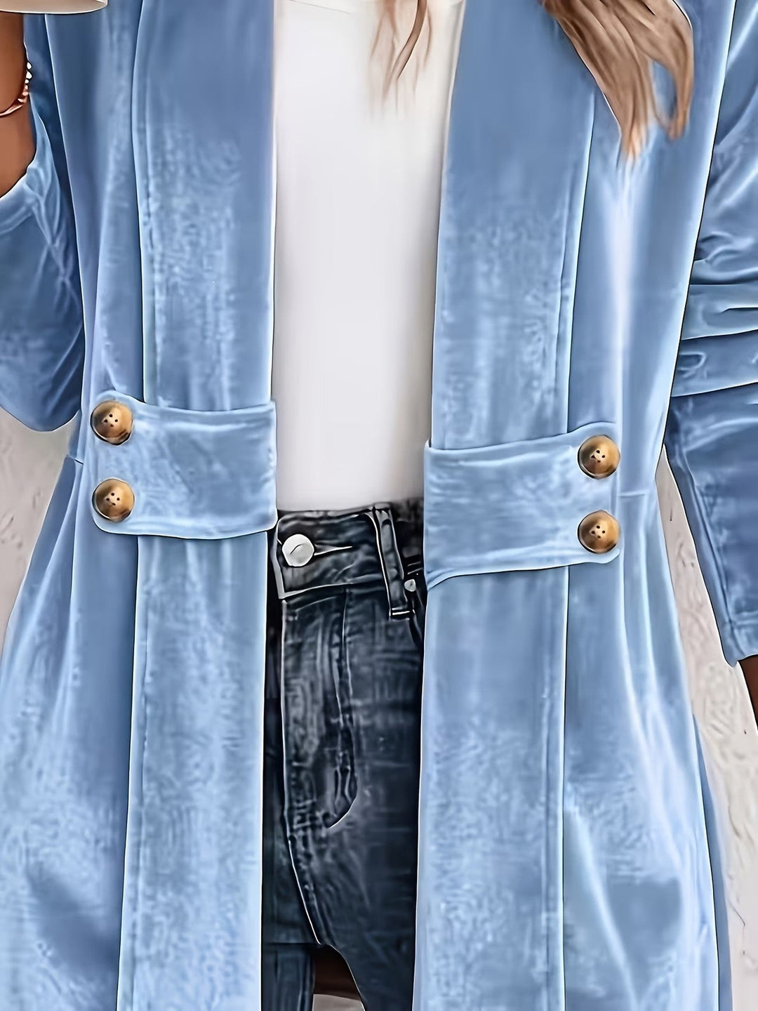 Delaney™ | Sky Blue Velvet Button-Tab Cardigan