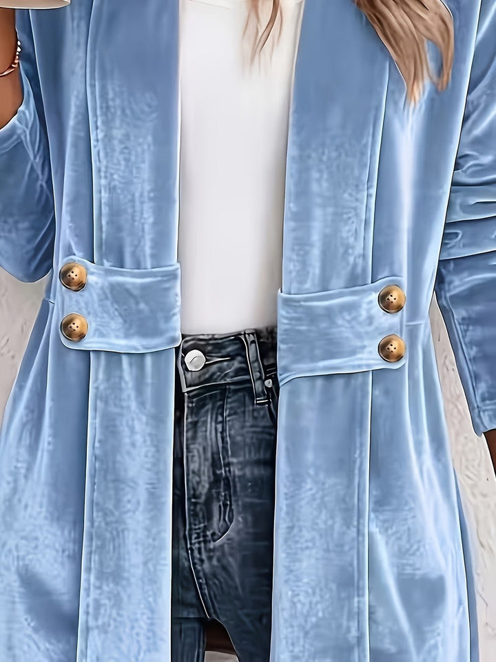 Delaney™ | Sky Blue Velvet Button-Tab Cardigan