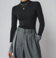 Isla | Contrast-Cuff Mock Neck Sweater