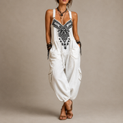 Astrid™ | Embroidered Boho Jumpsuit – White