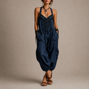 Astrid™ | Embroidered Boho Jumpsuit – Navy Blue