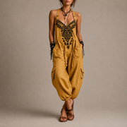 Astrid™ | Embroidered Boho Jumpsuit – Mustard
