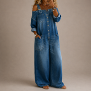 Stephanie | Off Shoulder Denim Shirt Jumpsuit