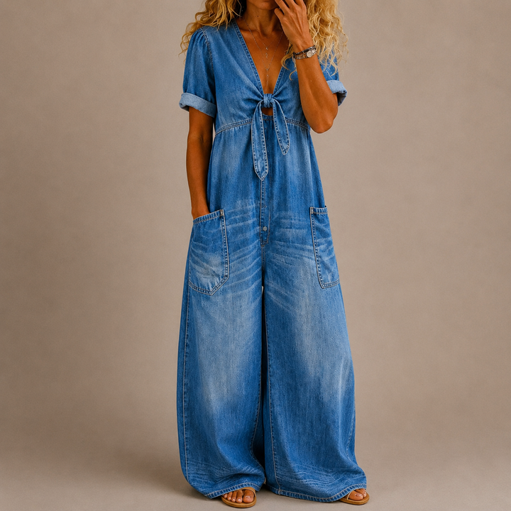 Maya | V Neck Short Sleeve Jumpsuit