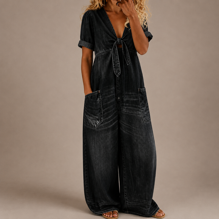 Maya | V Neck Short Sleeve Jumpsuit