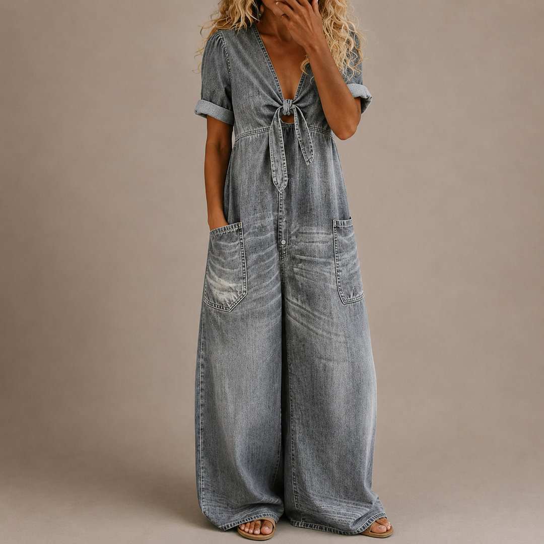 Maya | V Neck Short Sleeve Jumpsuit