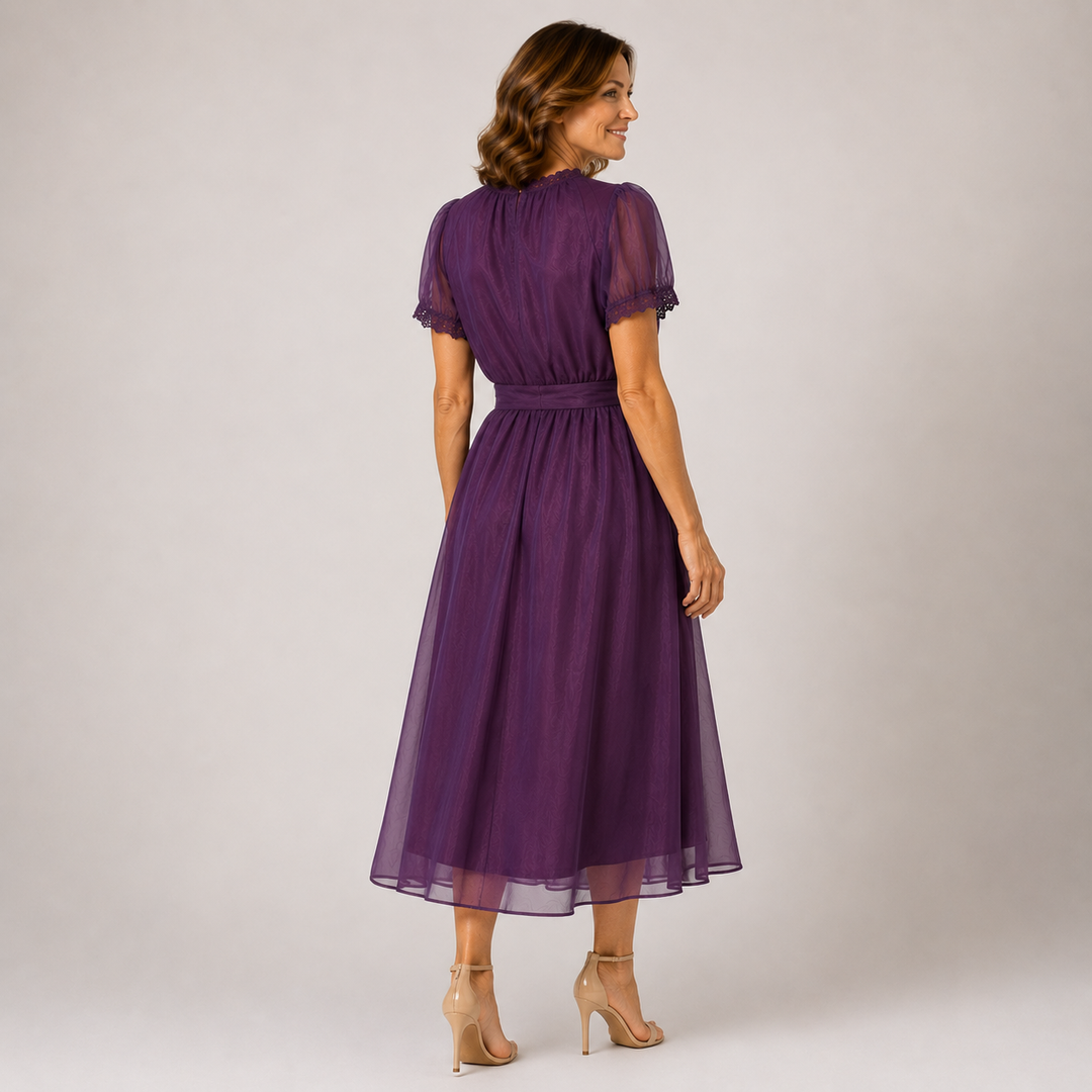 Flavia | Maxi Abito con Scollo a Goccia e Bordo in Pizzo Chiffon