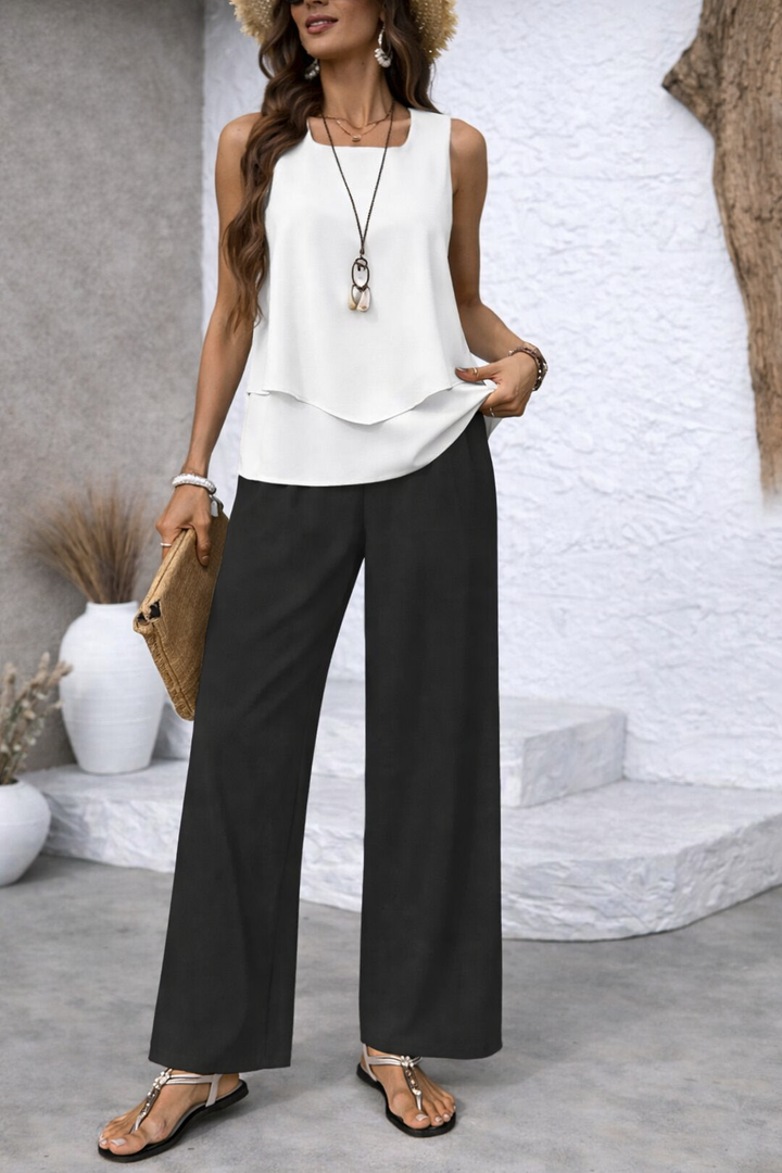 Gregoria™ | Women's Layered Blouse &amp; Wide-Leg Pants Two-Piece Set
