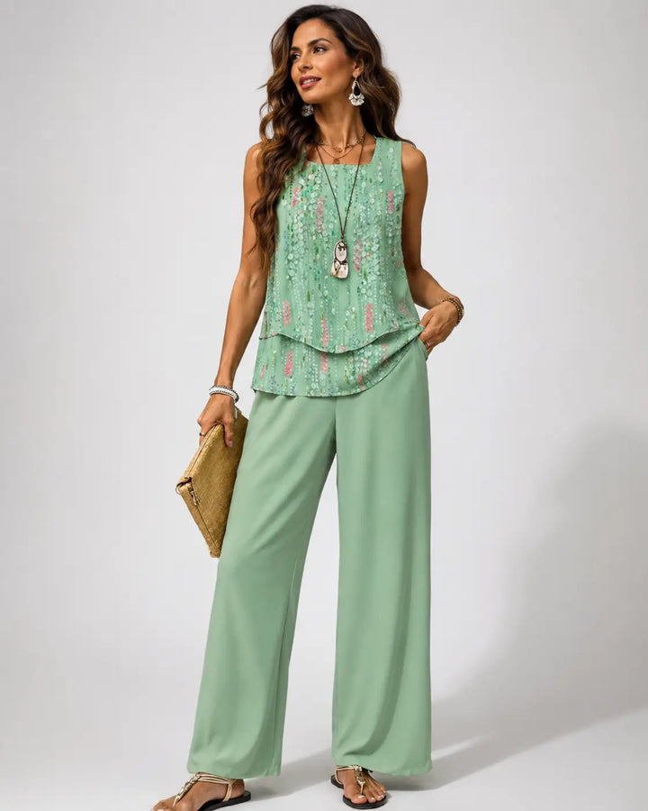 Maravillas™ | Women's Layered Top &amp; Wide-Leg Pants Two-Piece Set