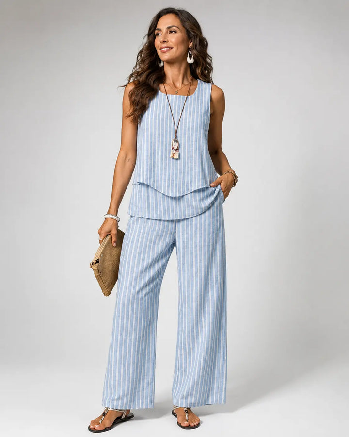 Nicolasa™ | Women's Striped Sleeveless Top &amp; Wide-Leg Pants Two-Piece Set