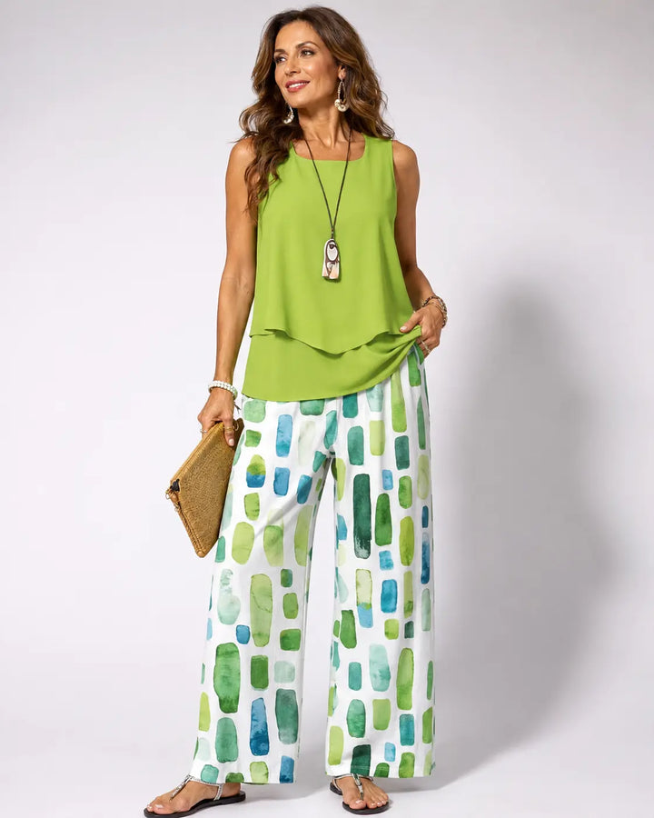 Sabina™ | Women's Sleeveless Top &amp; Geometric Wide-Leg Pants Two-Piece Set
