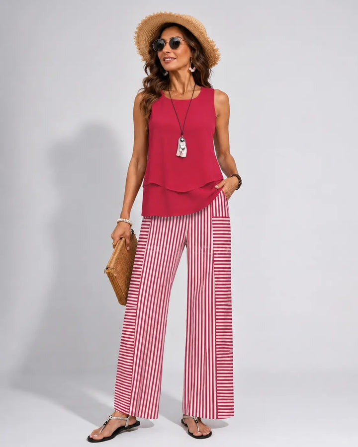 Ramona™ | Women's Sleeveless Top &amp; Striped Wide-Leg Pants Two-Piece Set