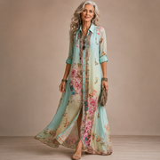 Baroque Floral Chiffon Maxi Dress
