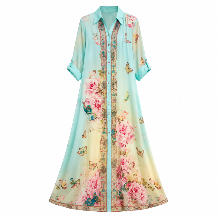 Baroque Floral Chiffon Maxi Dress