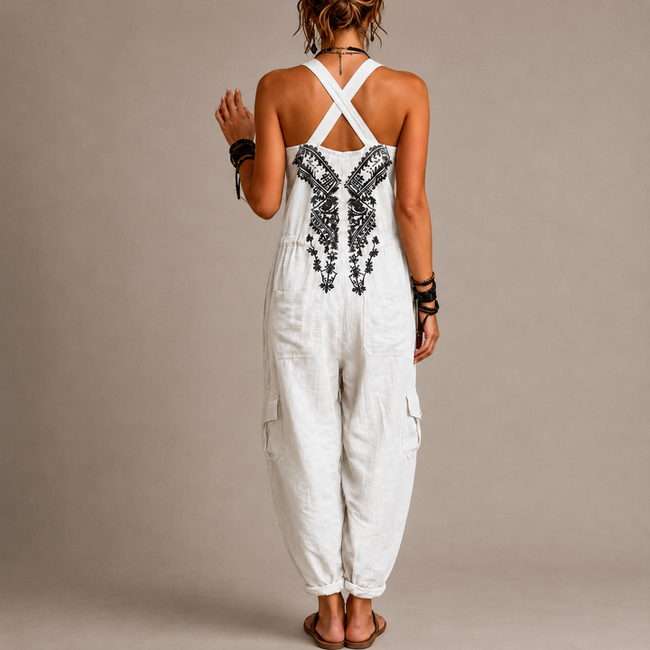Astrid™ | Embroidered Boho Jumpsuit – White