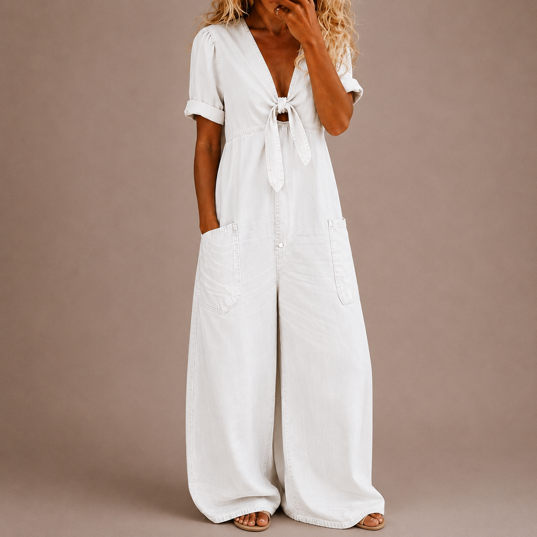 Maya | V Neck Short Sleeve Jumpsuit