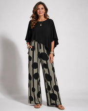 Valeriana™ | Women's Asymmetric Top &amp; Abstract Wide-Leg Pants Two-Piece Set