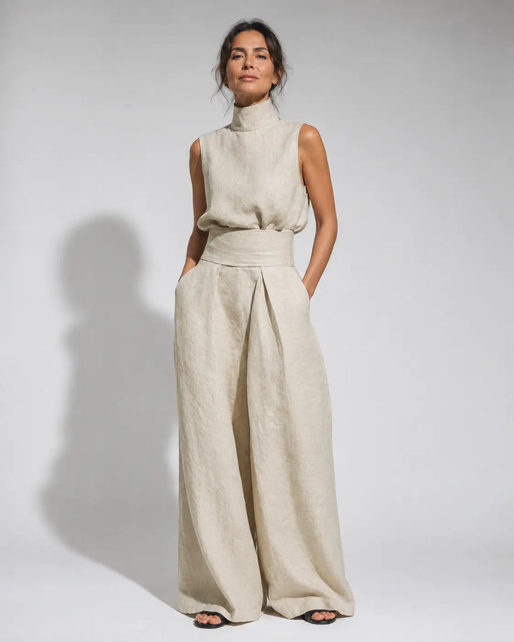 Venancia™ | Women's High-Neck Top &amp; Wide-Leg Pants Two-Piece Set