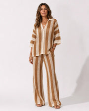 Zenaida™ | Women's Striped Kimono &amp; Wide-Leg Pants Two-Piece Set