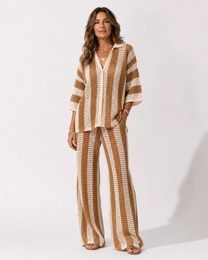 Zenaida™ | Women's Striped Kimono &amp; Wide-Leg Pants Two-Piece Set