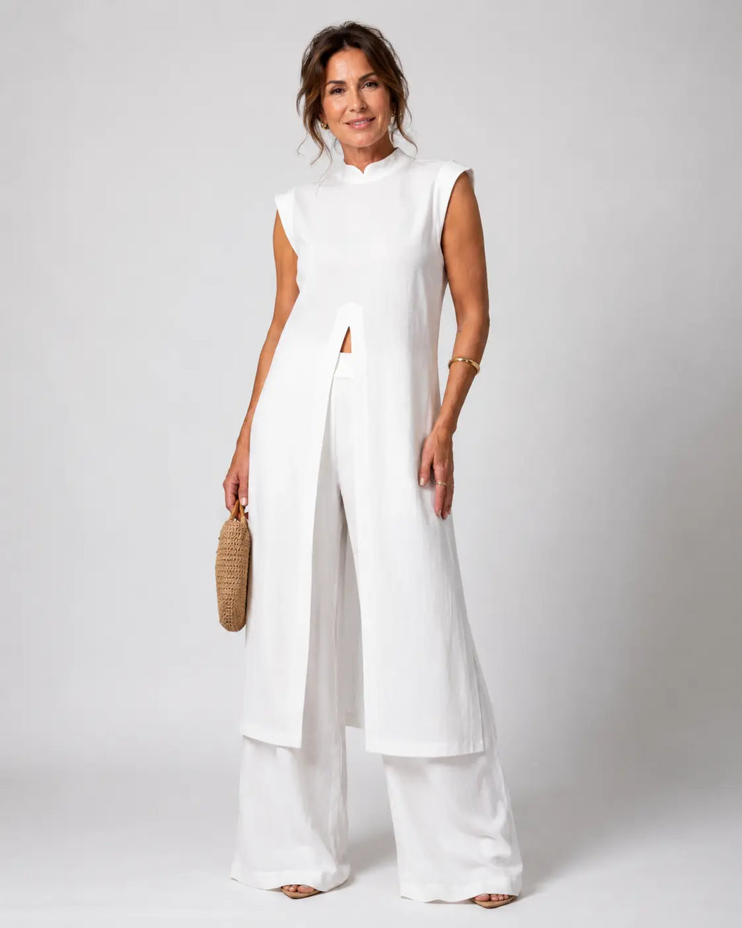 Benigna™ | Women's Ruffle Shoulder Tunic &amp; Wide-Leg Pants Two-Piece Set