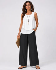 Gregoria™ | Women's Layered Blouse &amp; Wide-Leg Pants Two-Piece Set