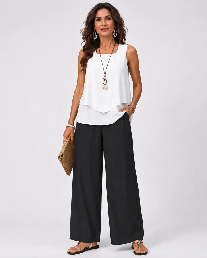Gregoria™ | Women's Layered Blouse &amp; Wide-Leg Pants Two-Piece Set